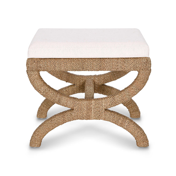 Kappa Cream Contract-Grade Fabric and Natural Seagrass Accent Stool