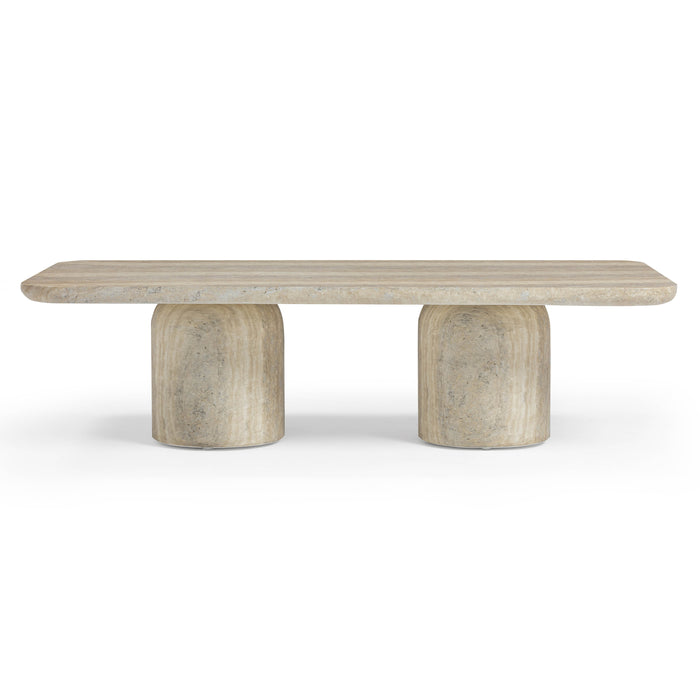 Tyche 55" Faux Travertine Indoor/Outdoor Concrete Rectangular Coffee Table