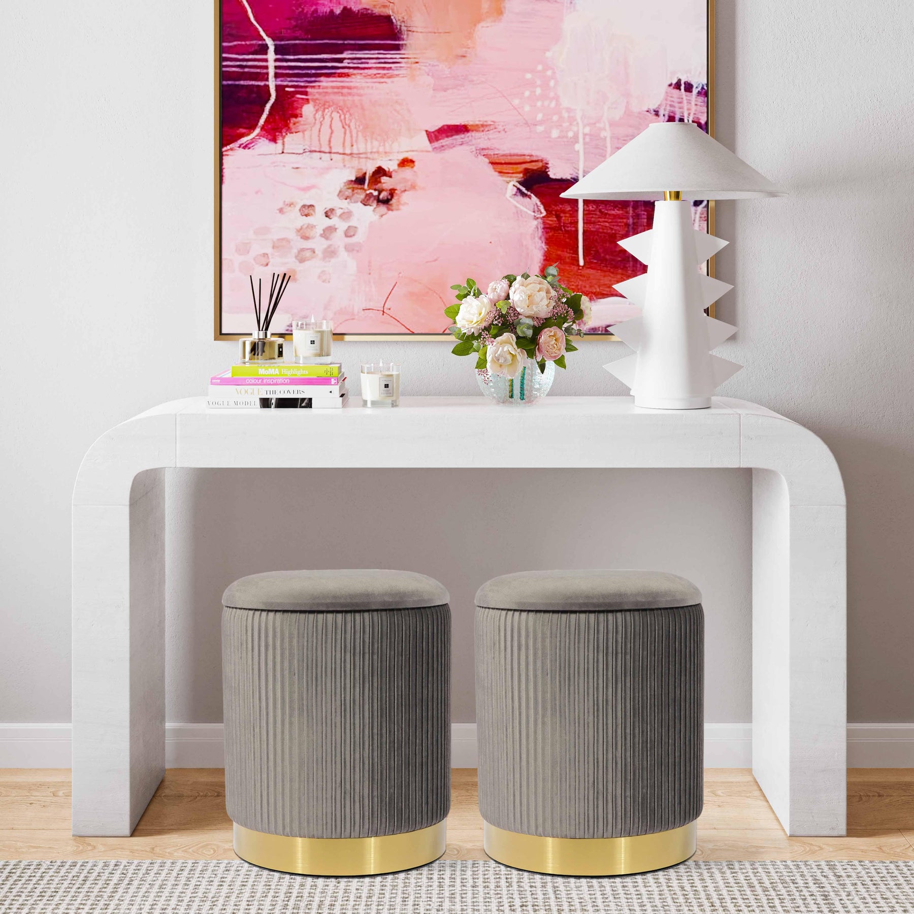 Zoe Performance Velvet Storage Ottoman