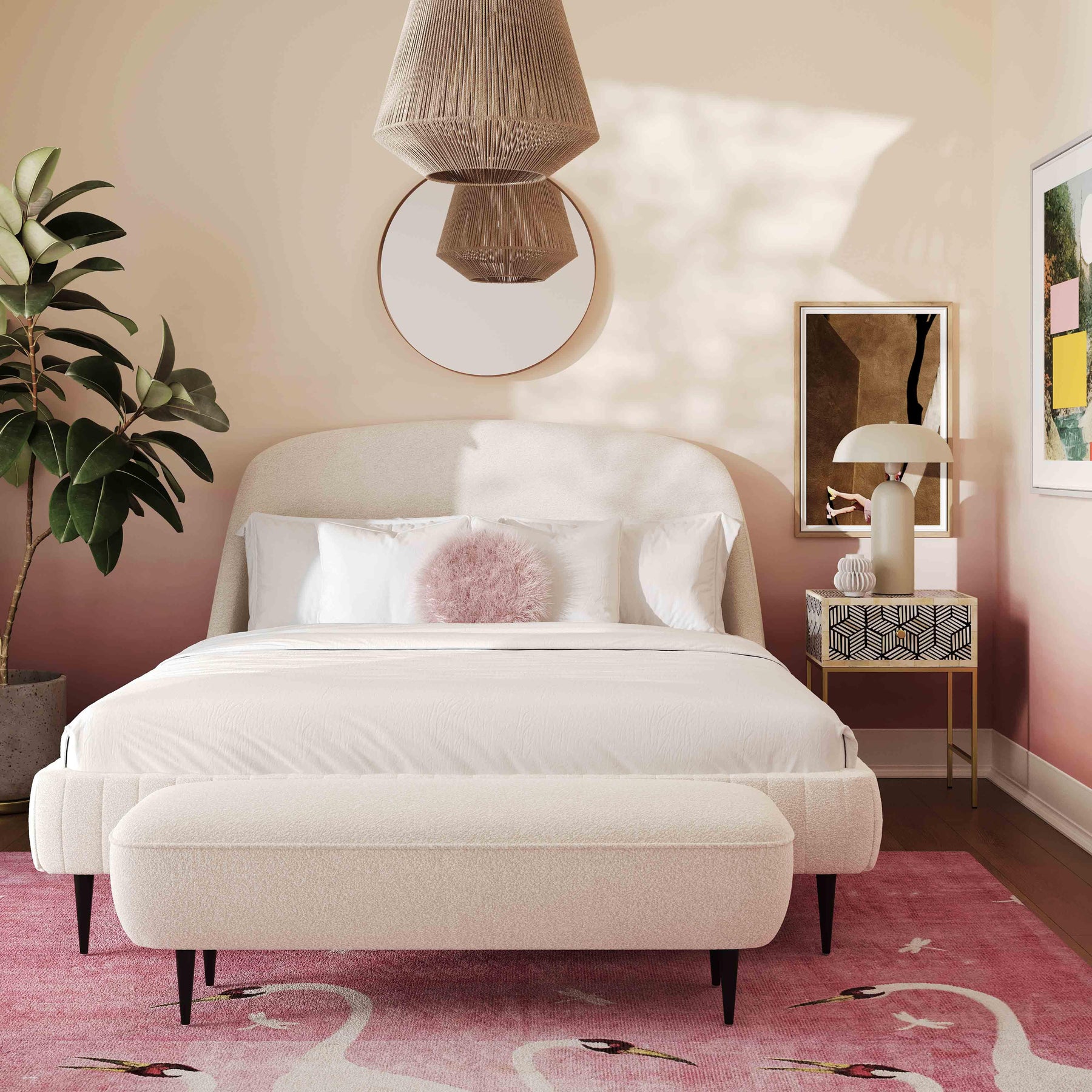 Denise 51" Cream Performance Boucle Bench