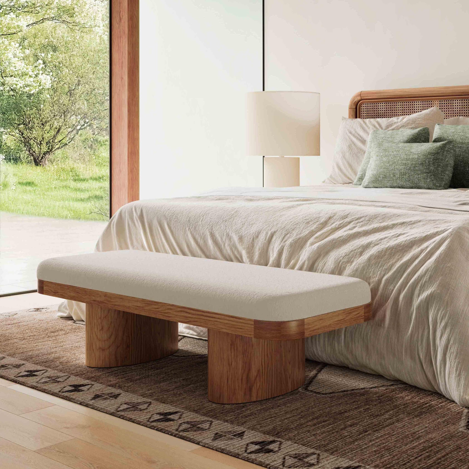 Ollie 56.5" White Performance Boucle Large Bench