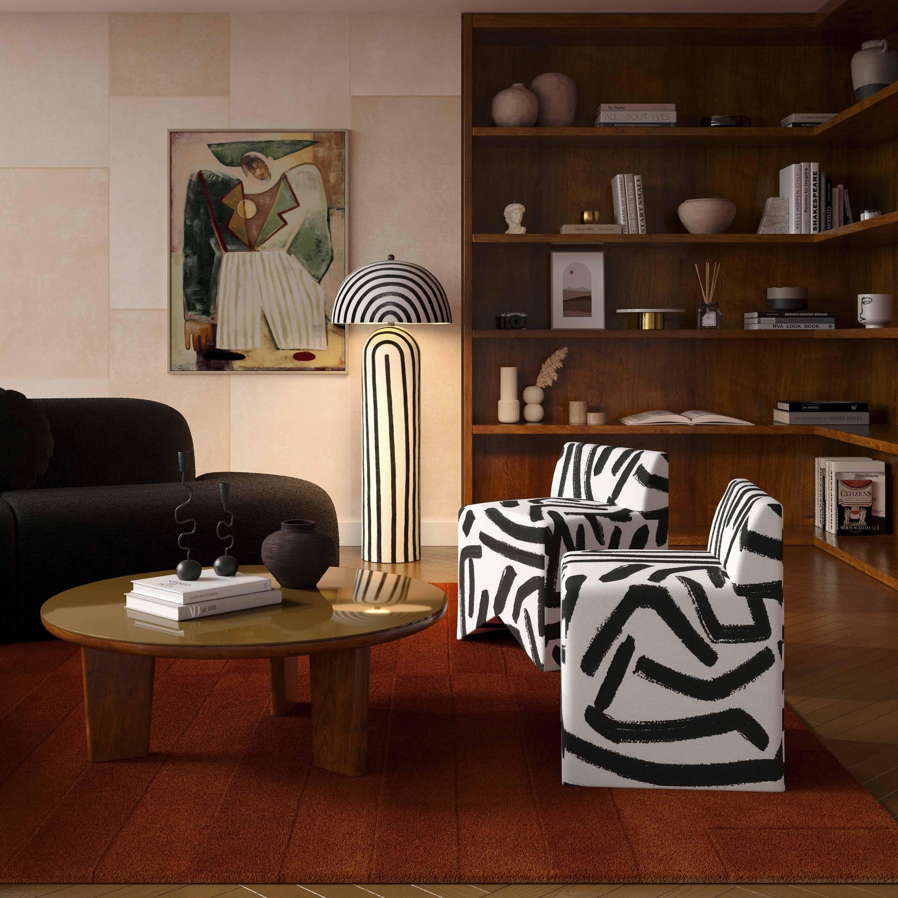 Pippa Black Brushstroke Print Contract Grade Accent Stool