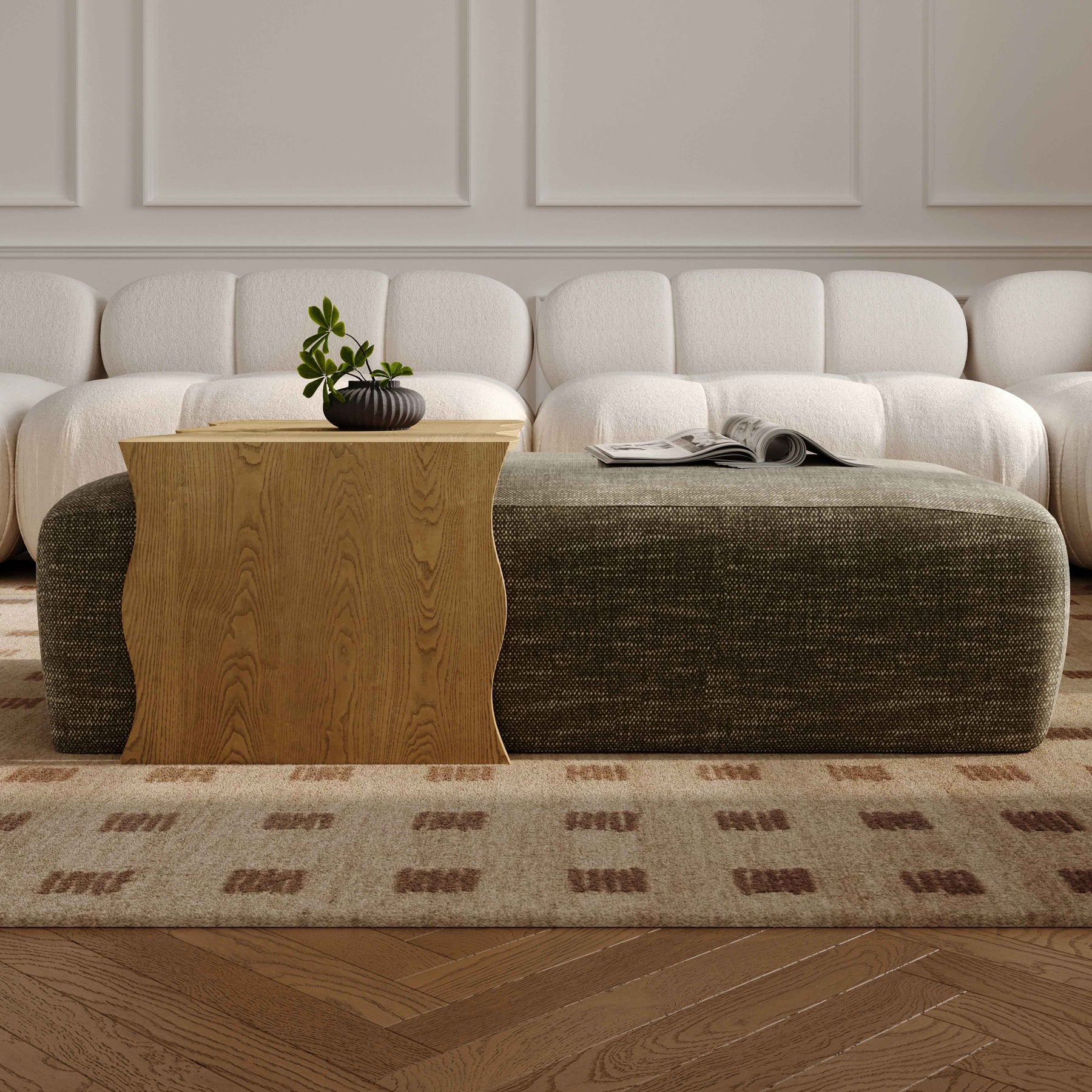 Spencer 54" Performance Basketweave Ottoman with Bridge Table