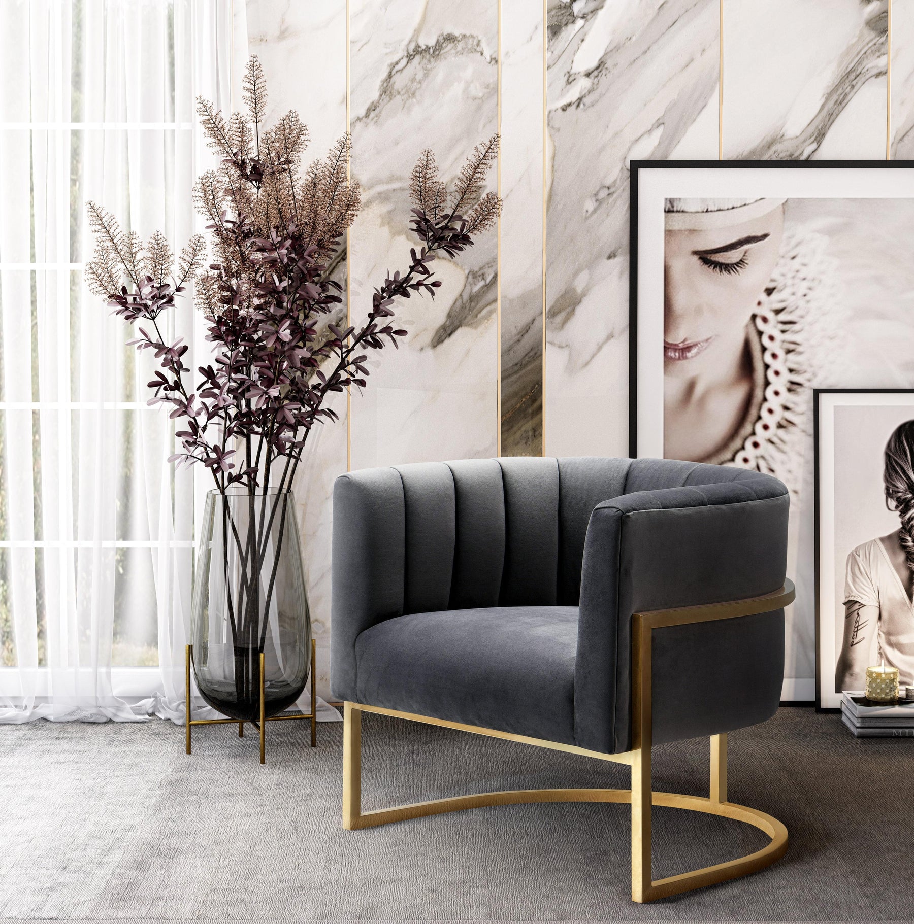 Magnolia Performance Velvet Accent Chair - Gold Base