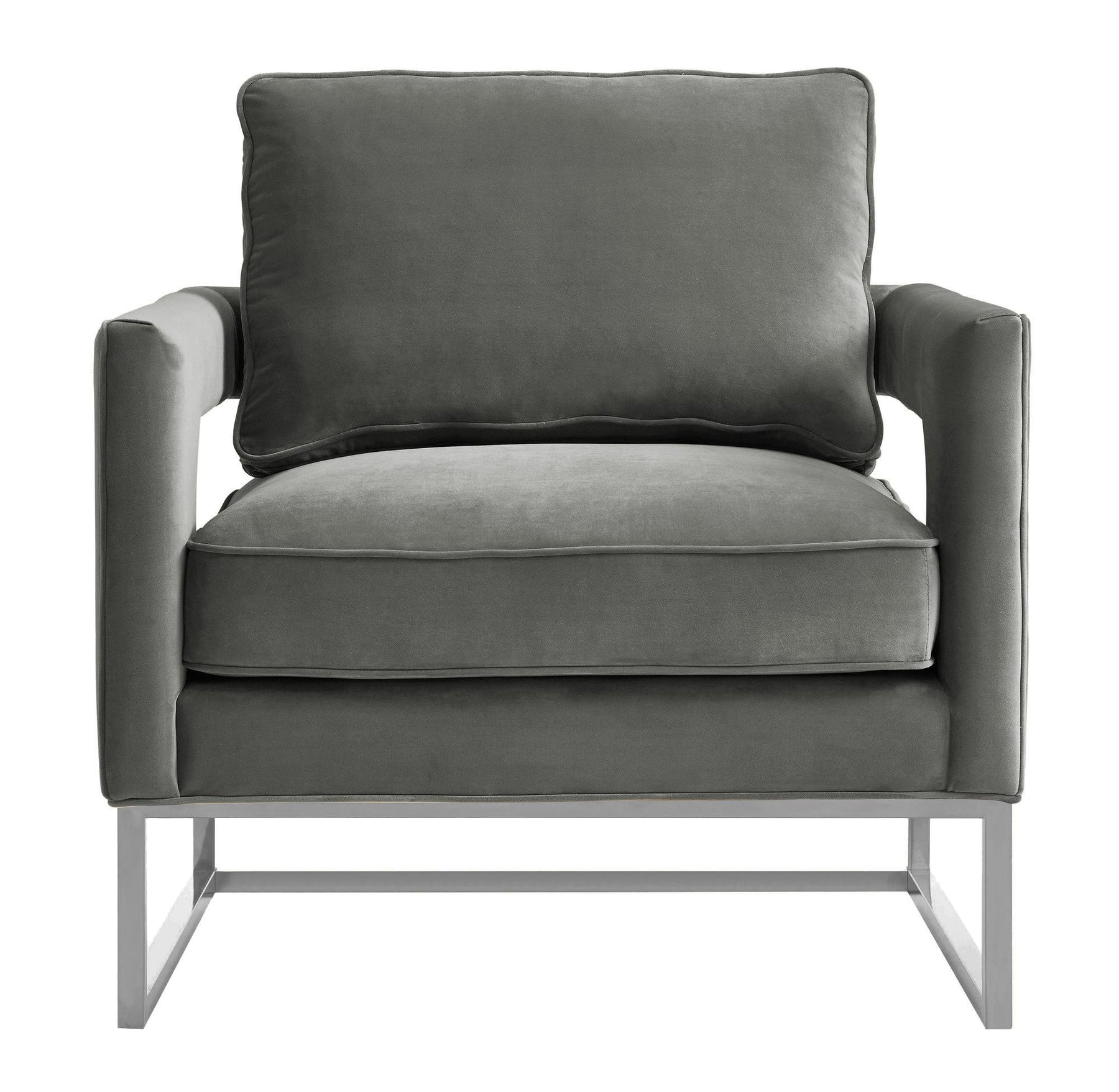 Avery Grey Performance Velvet Accent Chair with Silver Base