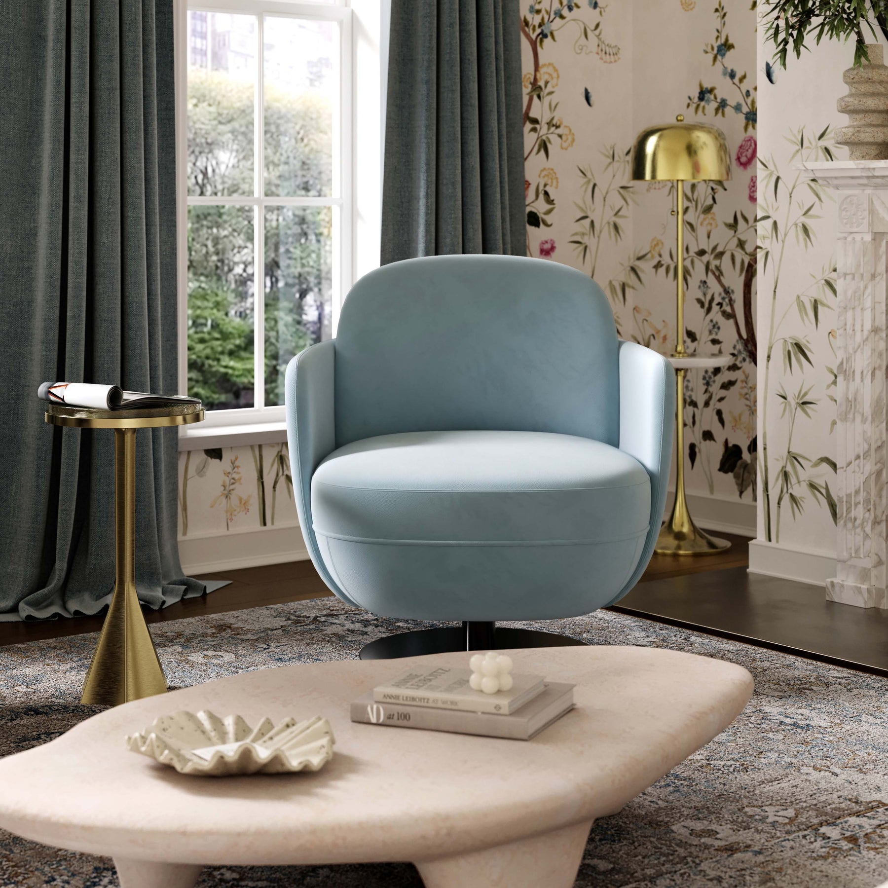 Solange Performance Velvet Swivel Accent Chair