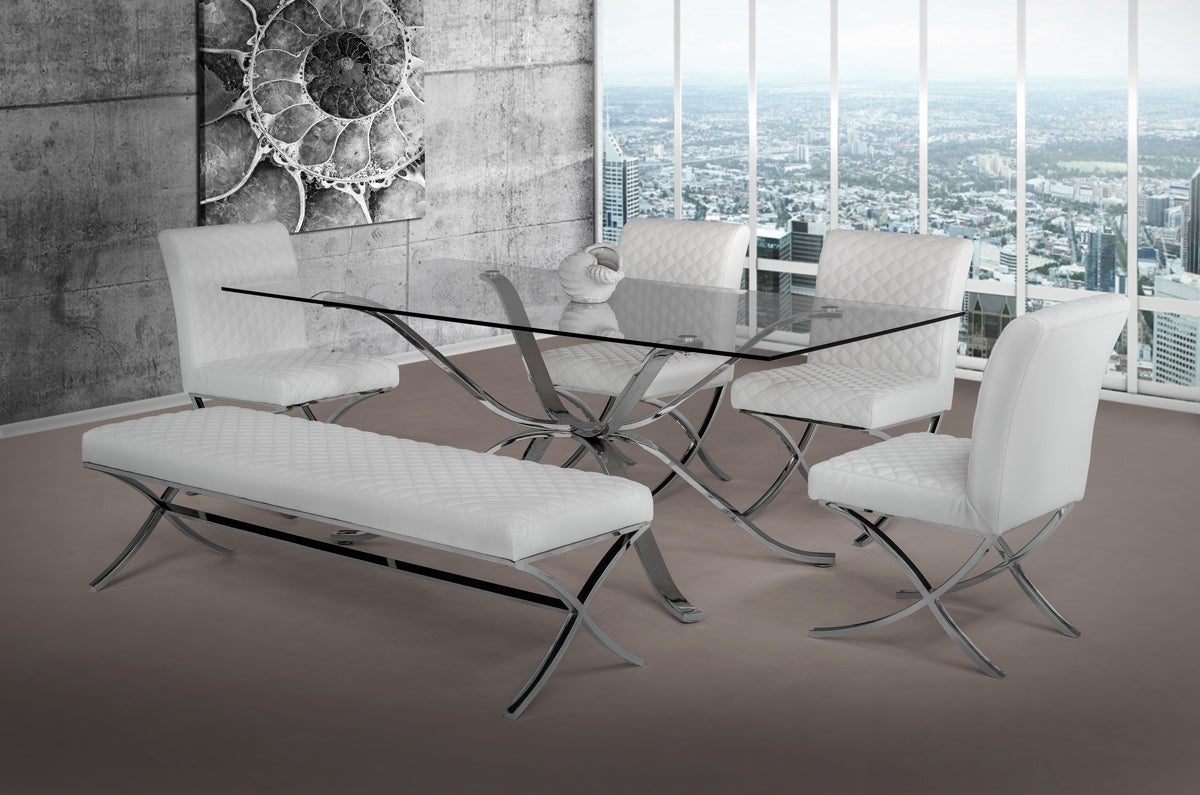 Adderley Modern Stainless Steel w/ Glass Top Dining Table
