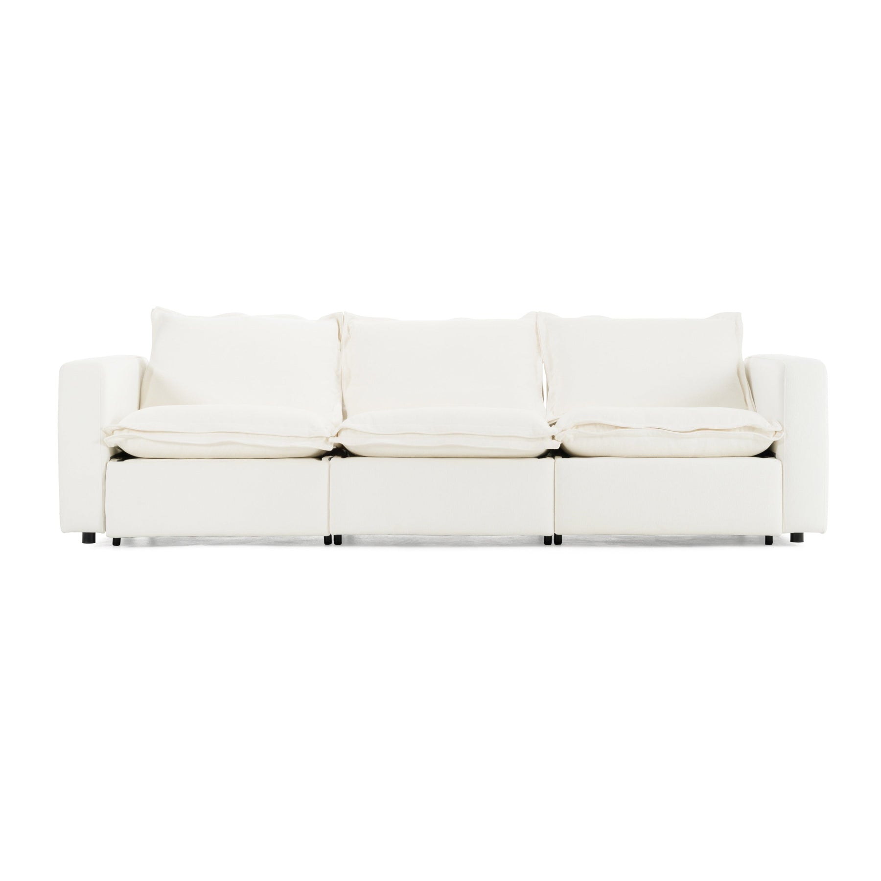 Almagre - Modern White Fabric Sofa w/ 3 Electric Recliners