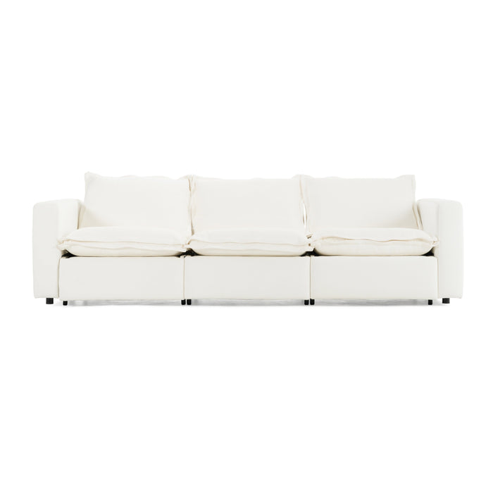 Almagre - Modern White Fabric Sofa w/ 3 Electric Recliners
