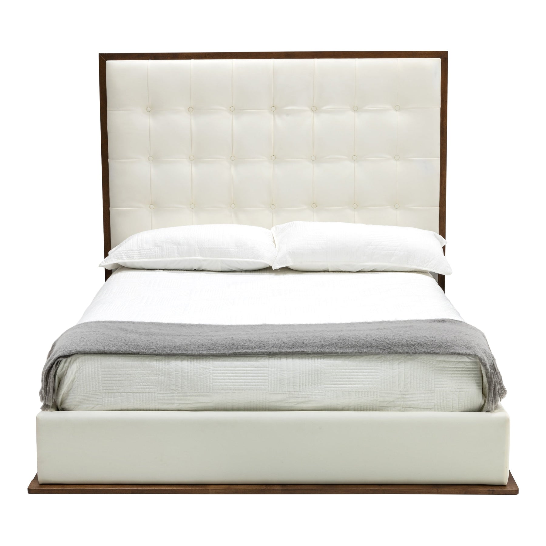 Amberlie - White Vegan Leather & Walnut Bed