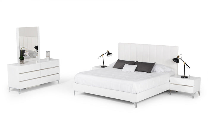 Angela - Italian Modern White Eco Leather Bedroom Set