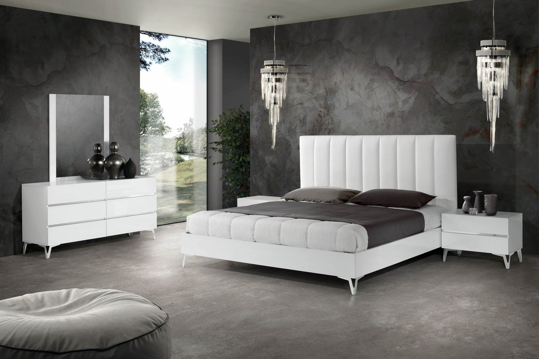 Angela - Italian Modern White Eco Leather Bedroom Set