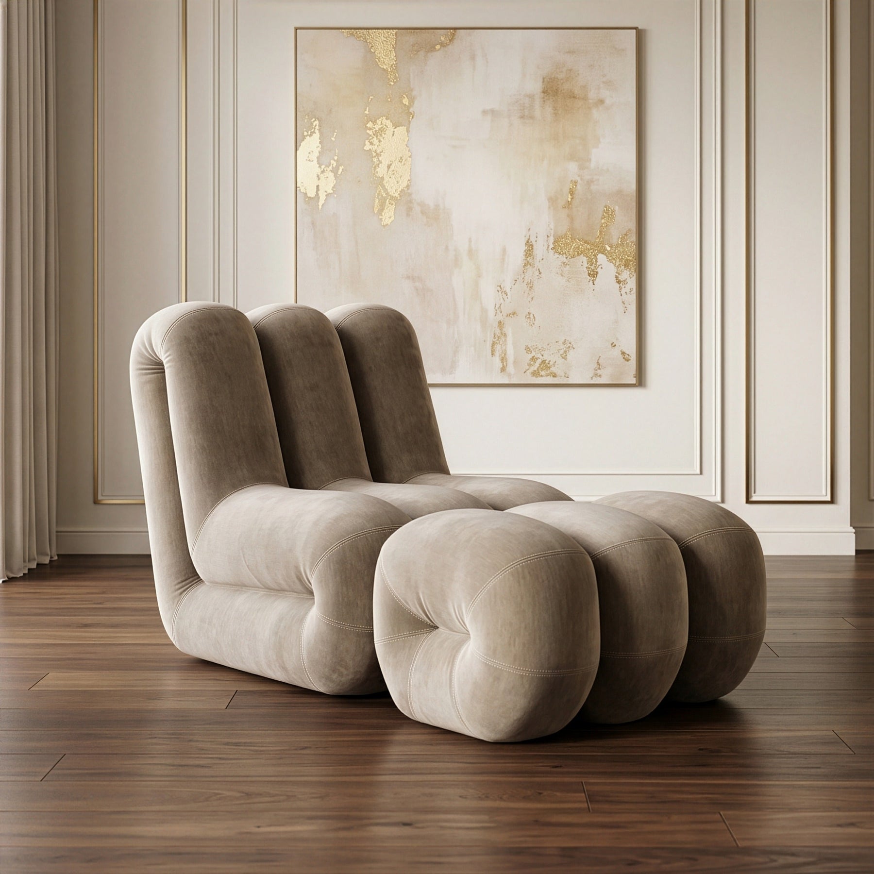 Archie - Modern Taupe Fabric Accent Chair + Ottoman