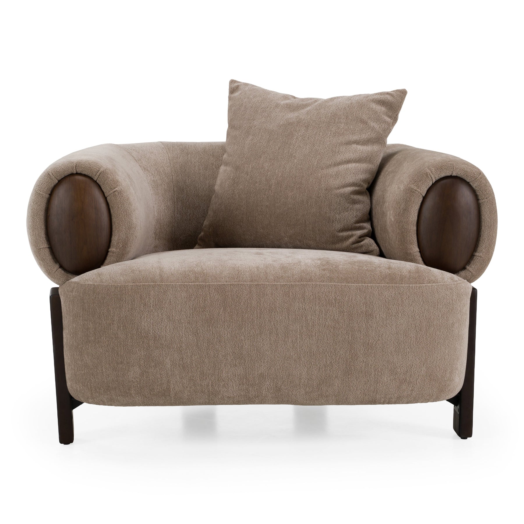 Arnaud - Modern Tan Fabric + Brown Oak Accent Chair