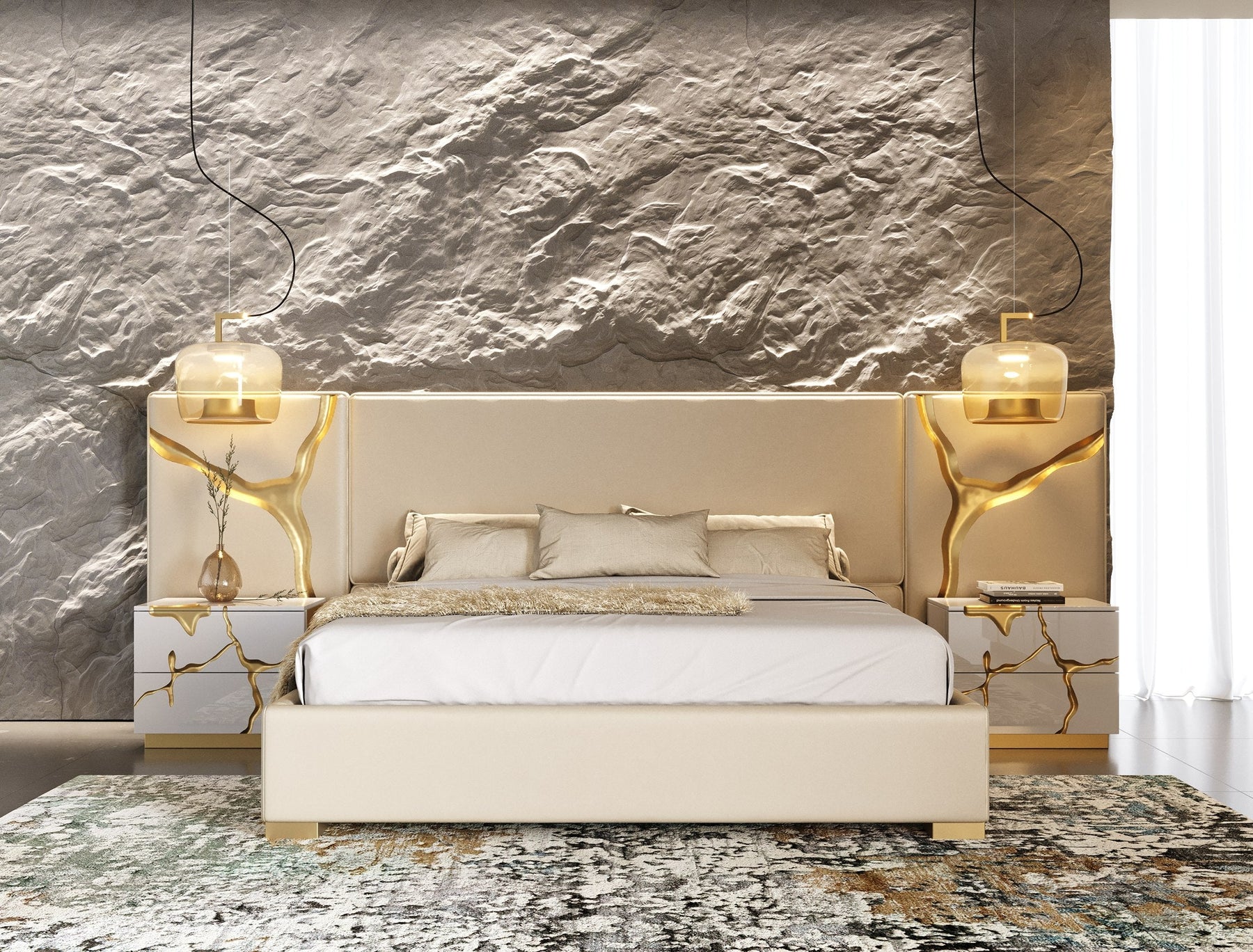 Aspen - Modern Beige + White + Gold Bedroom Set