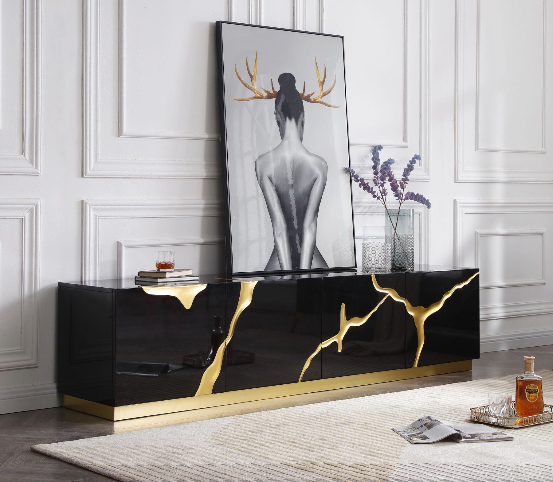 Aspen - Modern Black & Gold TV Stand