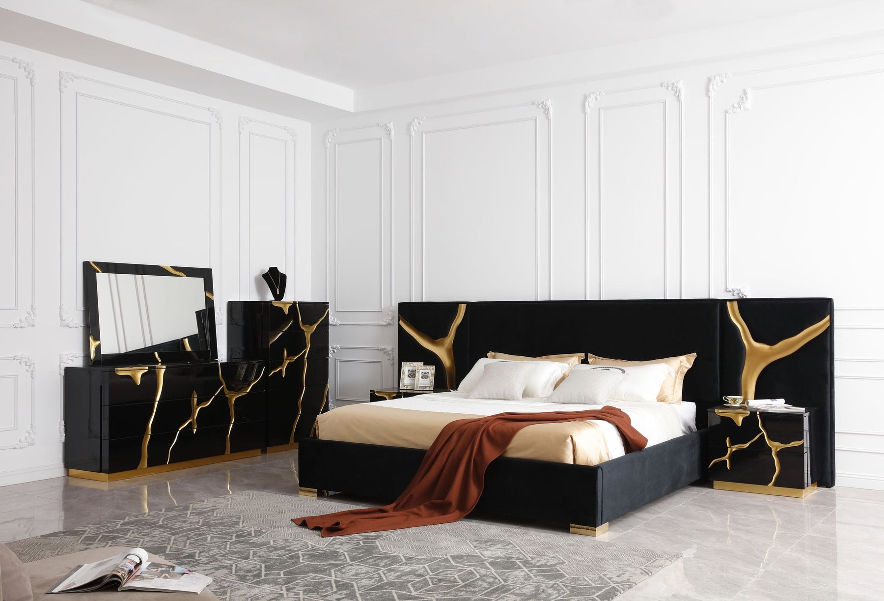 Aspen - Glam Black Velvet & Gold Bed