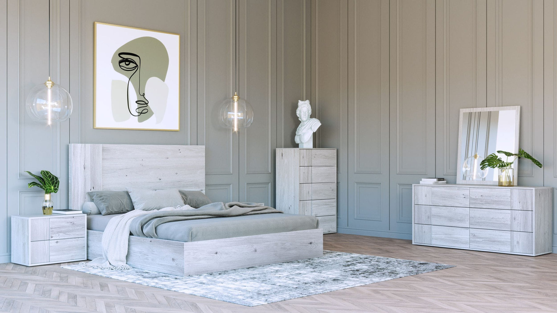 Asus - Modern Italian White 4-Piece Bedroom Set