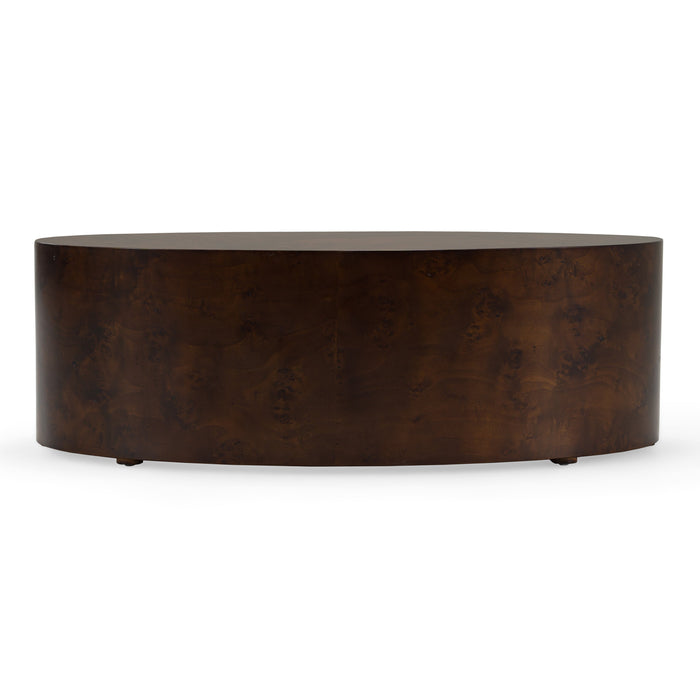 August - Modern Dark Walnut Burl Oval Coffee Table