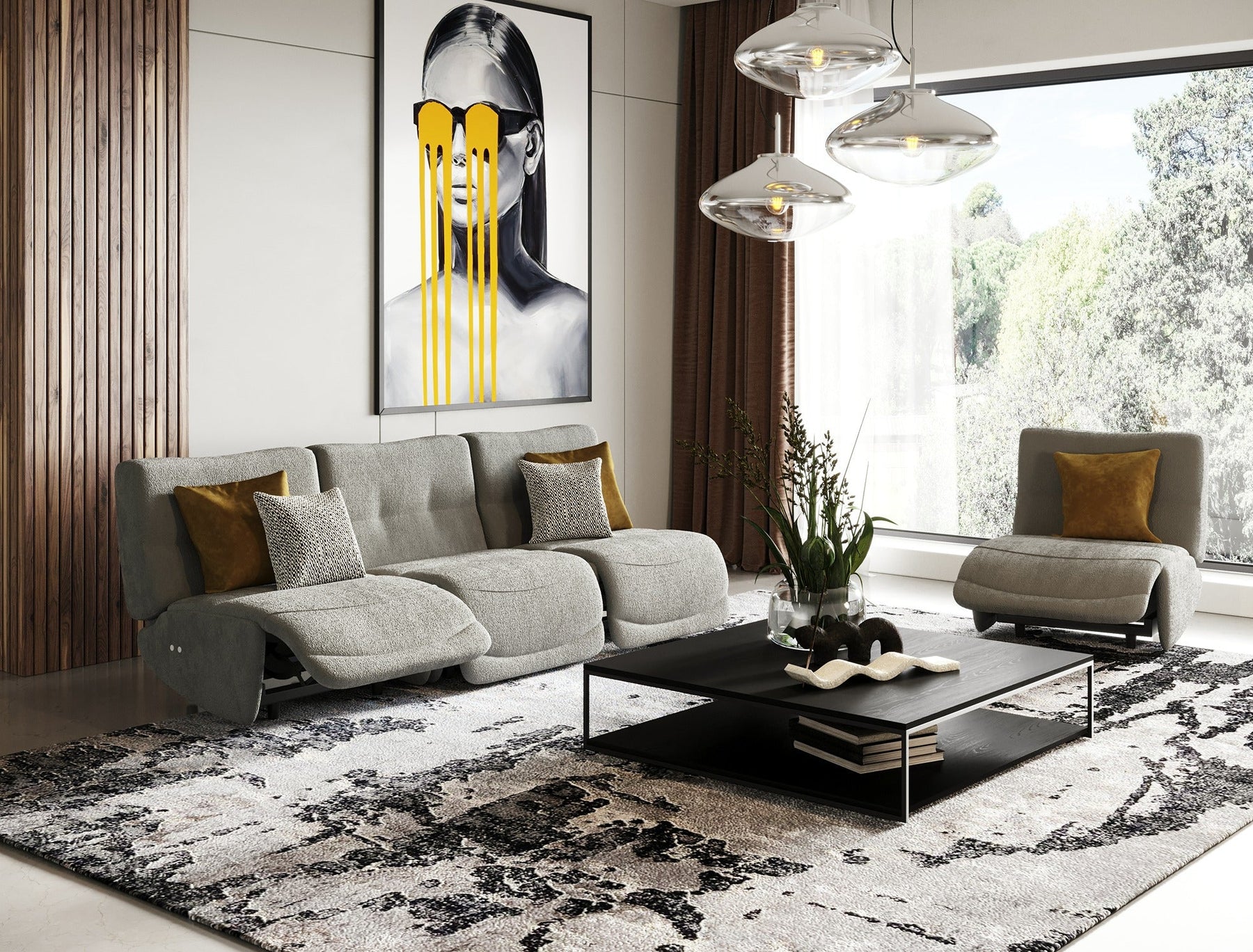 Basil - Modern Grey Fabric Small Sofa With 3 Electric Recliners