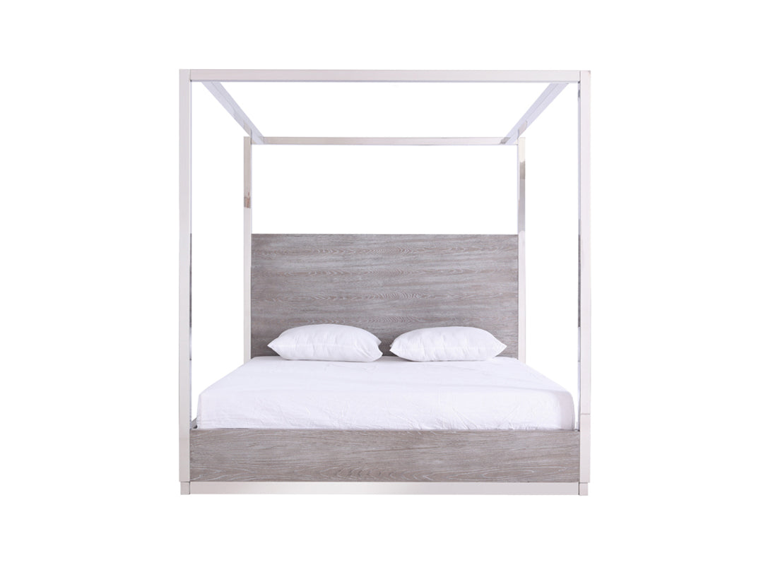 Arlene Modern Grey Elm & Stainless Steel Canopy Bed