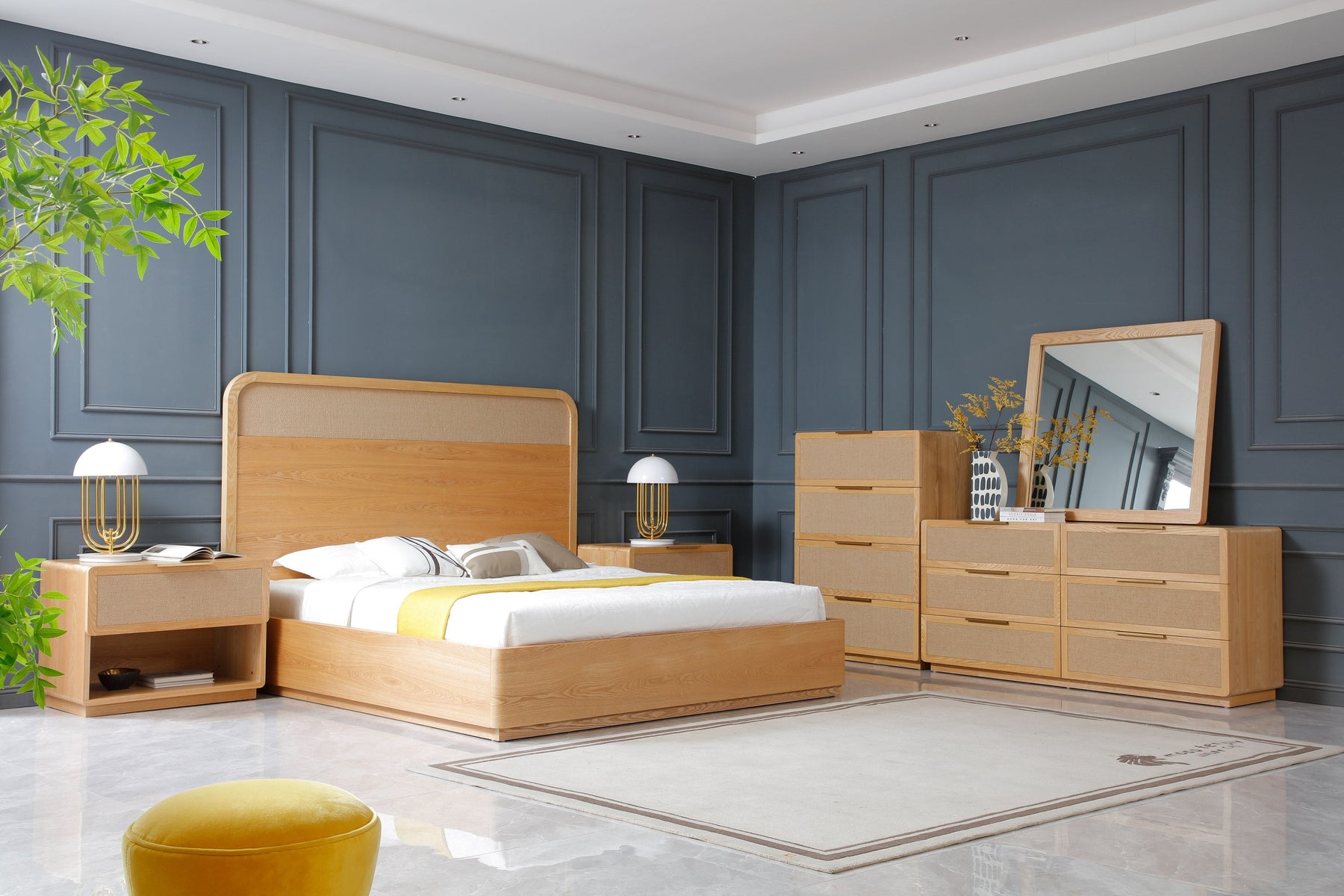 Gavin - Modern Natural Ash + Rattan Bedroom Set