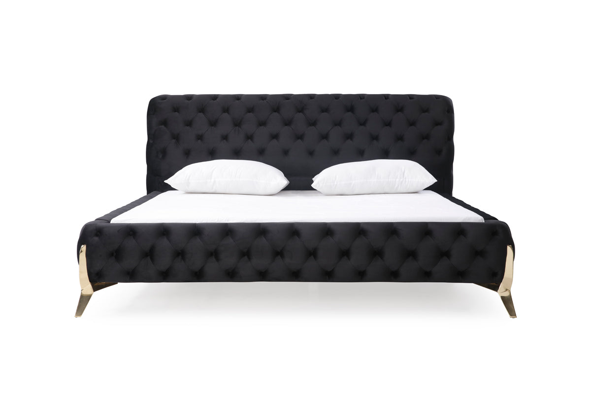 Legend Modern Black Velvet & Gold Bed