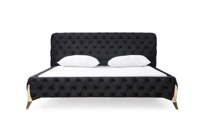 Legend Modern Black Velvet & Gold Bed