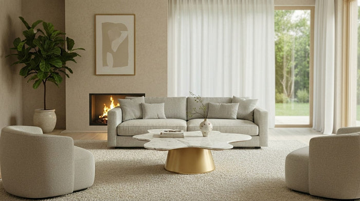 Gabbro Low - Glam White Marble and Gold Coffee Table