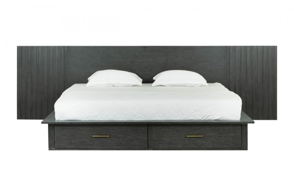 Manchester- Contemporary Platform Dark Grey Bed with Two Nightstands