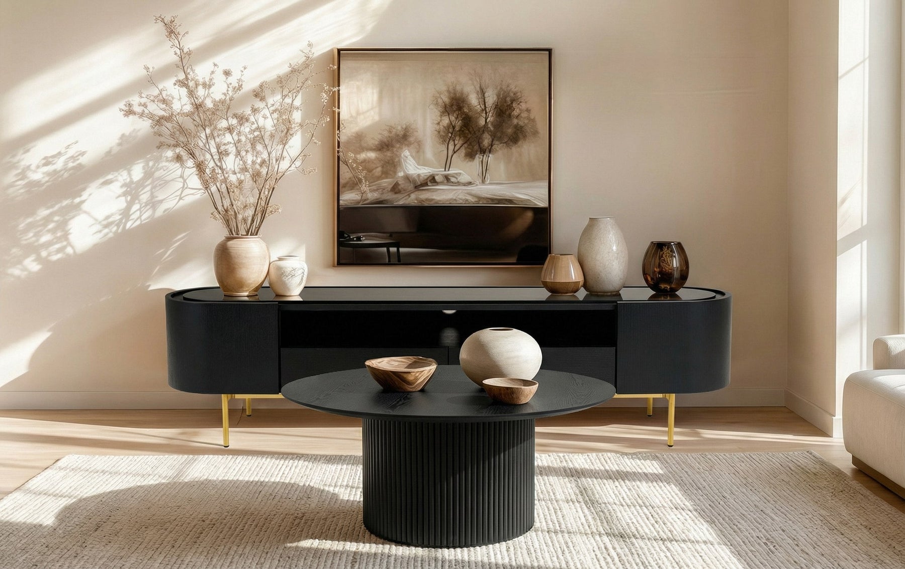 Bowie - Mid-Century Modern Black Oak + Brass TV Stand