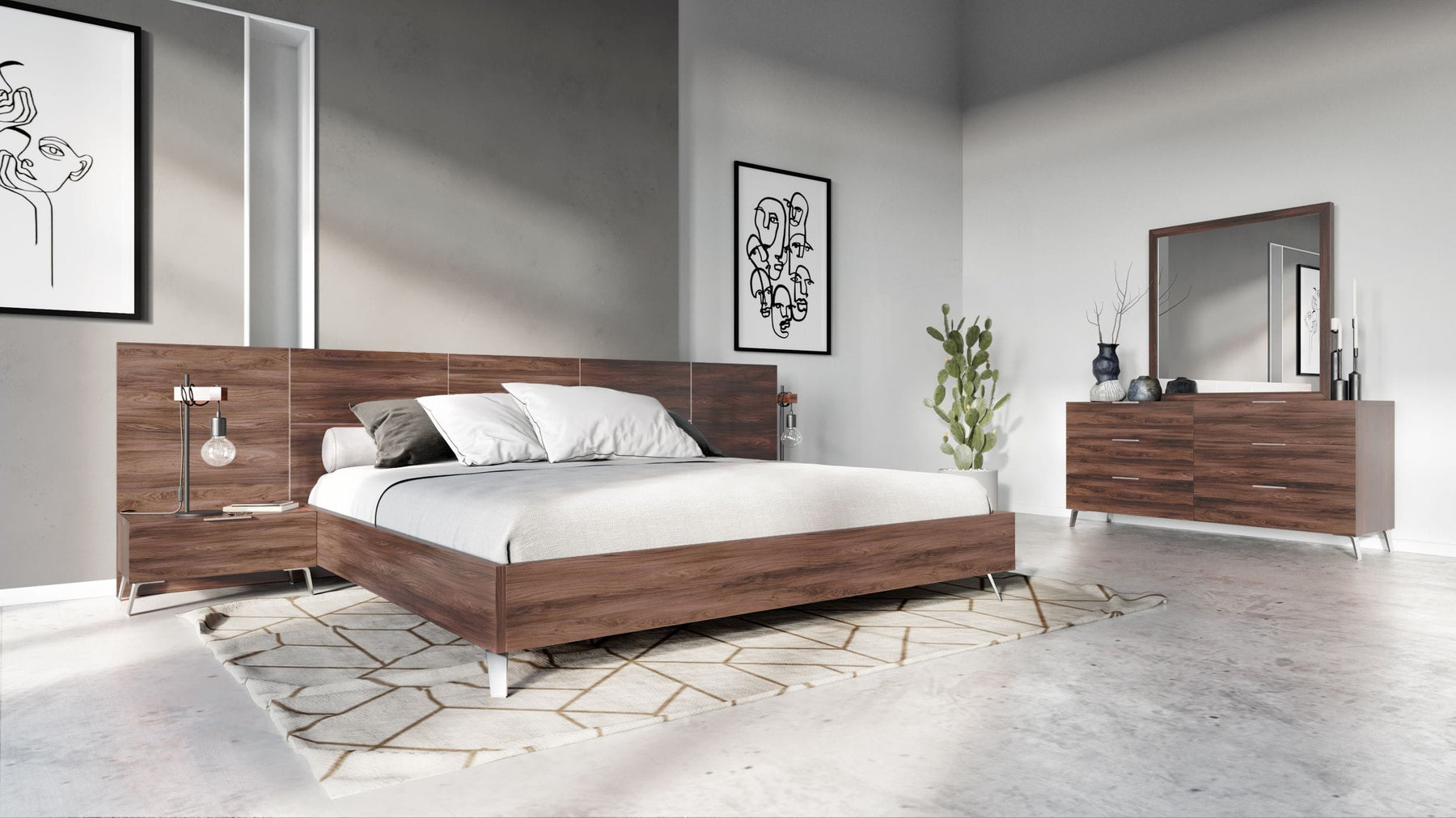 Brooklyn - Italian Modern Walnut 4-Piece Bedroom Set