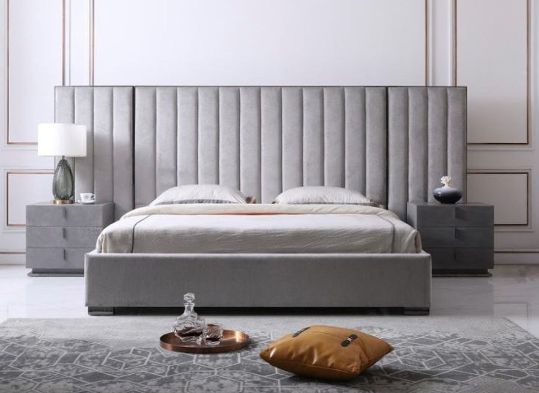 Buckley - Modern Grey & Black Stainless Steel Bed w/ Nightstands