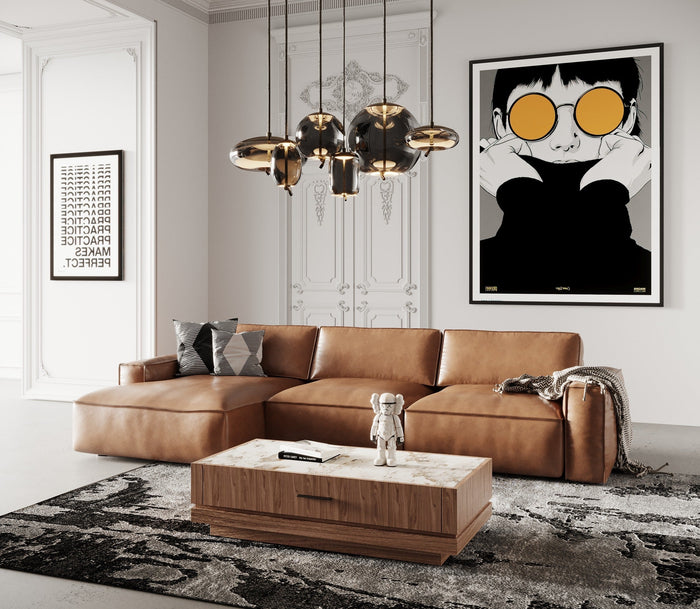 Cambria - Modern LAF Cognac Leather Sectional Sofa
