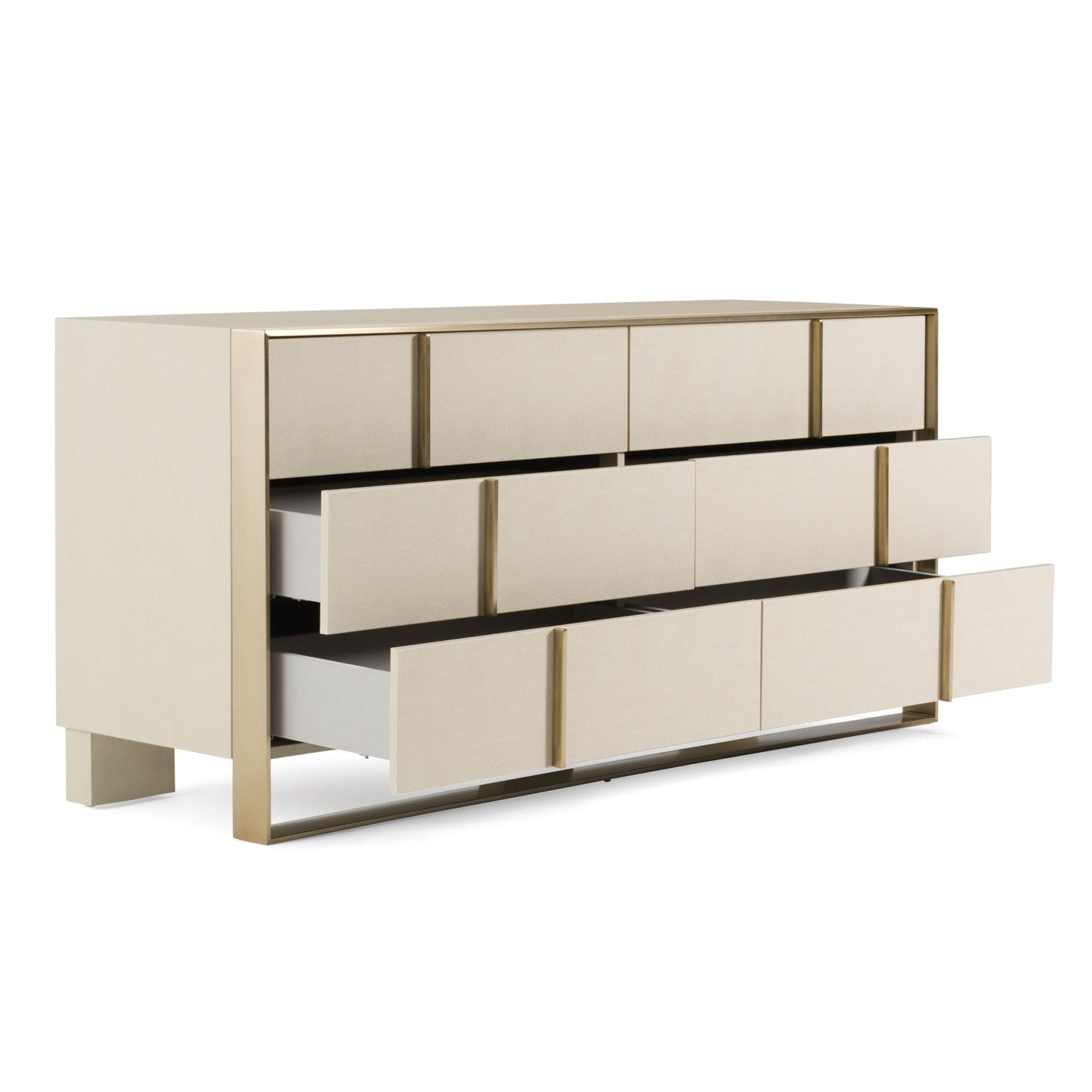 Cartier - Modern Beige Shagreen and Brushed Brass Dresser
