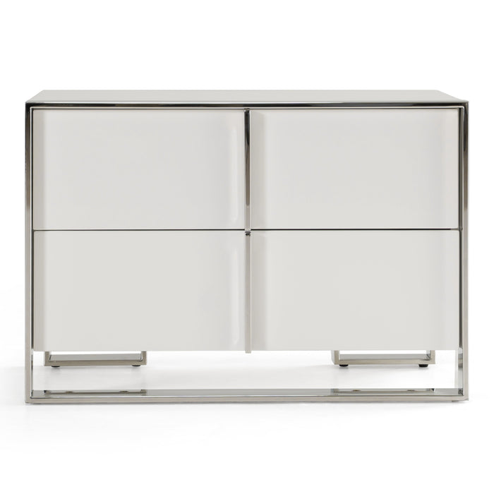 Cartier - Modern White + Stainless Steel Nightstand