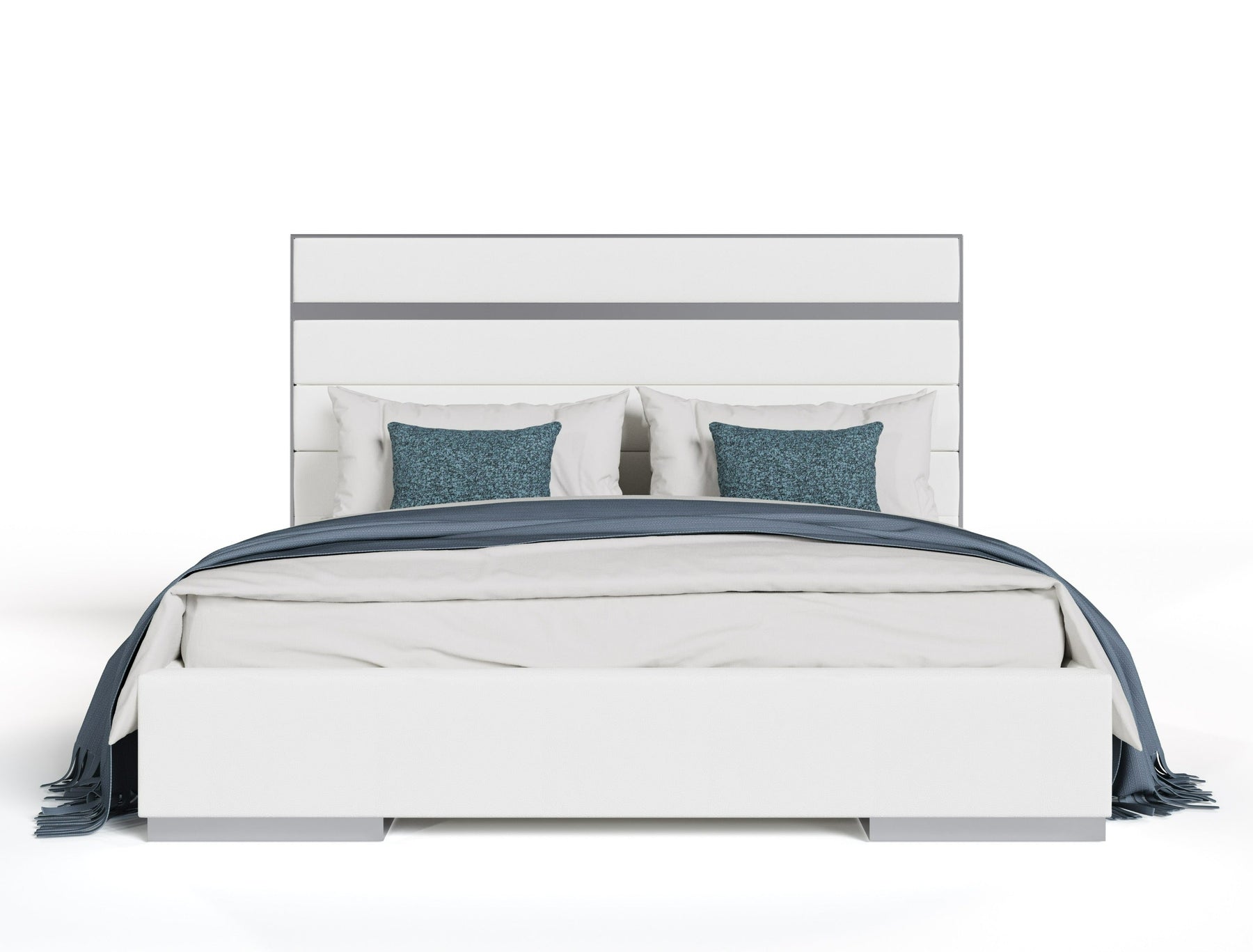 Cartier - Modern White Vegan Leather + Stainless Steel 4-Piece Bedroom Set