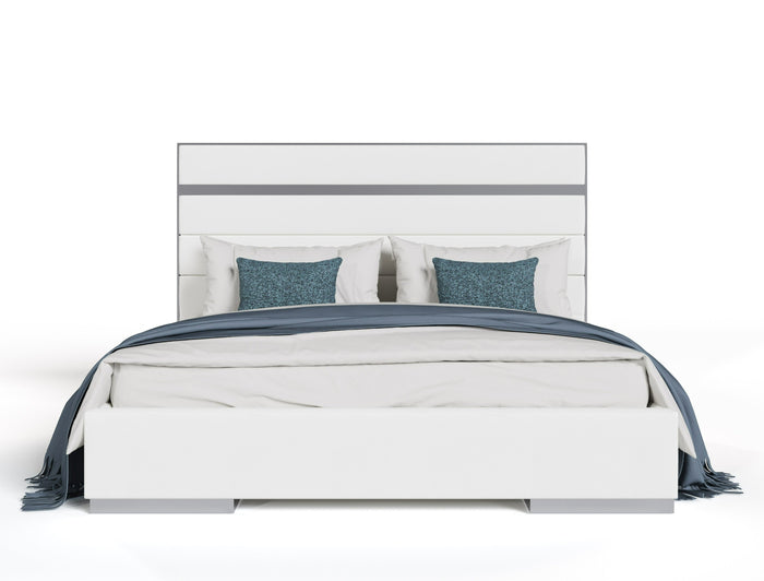Cartier - Modern White Vegan Leather + Stainless Steel Bedroom Set