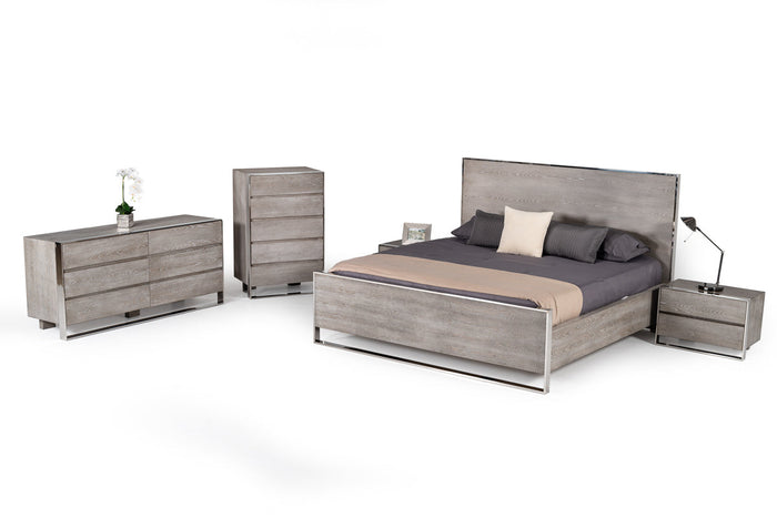 Charlene Modern Grey Elm & Stainless Steel Bedroom Set