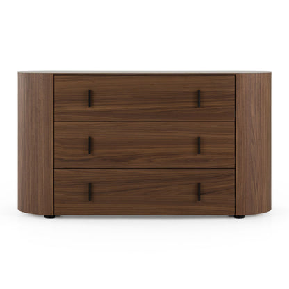 Chelton – Contemporary White Ceramic & Walnut 3-Drawer Dresser