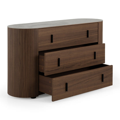 Chelton – Contemporary White Ceramic & Walnut 3-Drawer Dresser