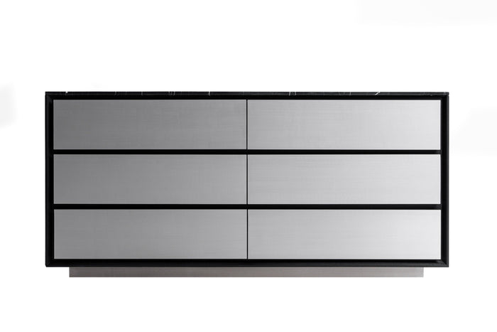 Concord - Modern Black Marble + Black Ash + Aluminum Dresser