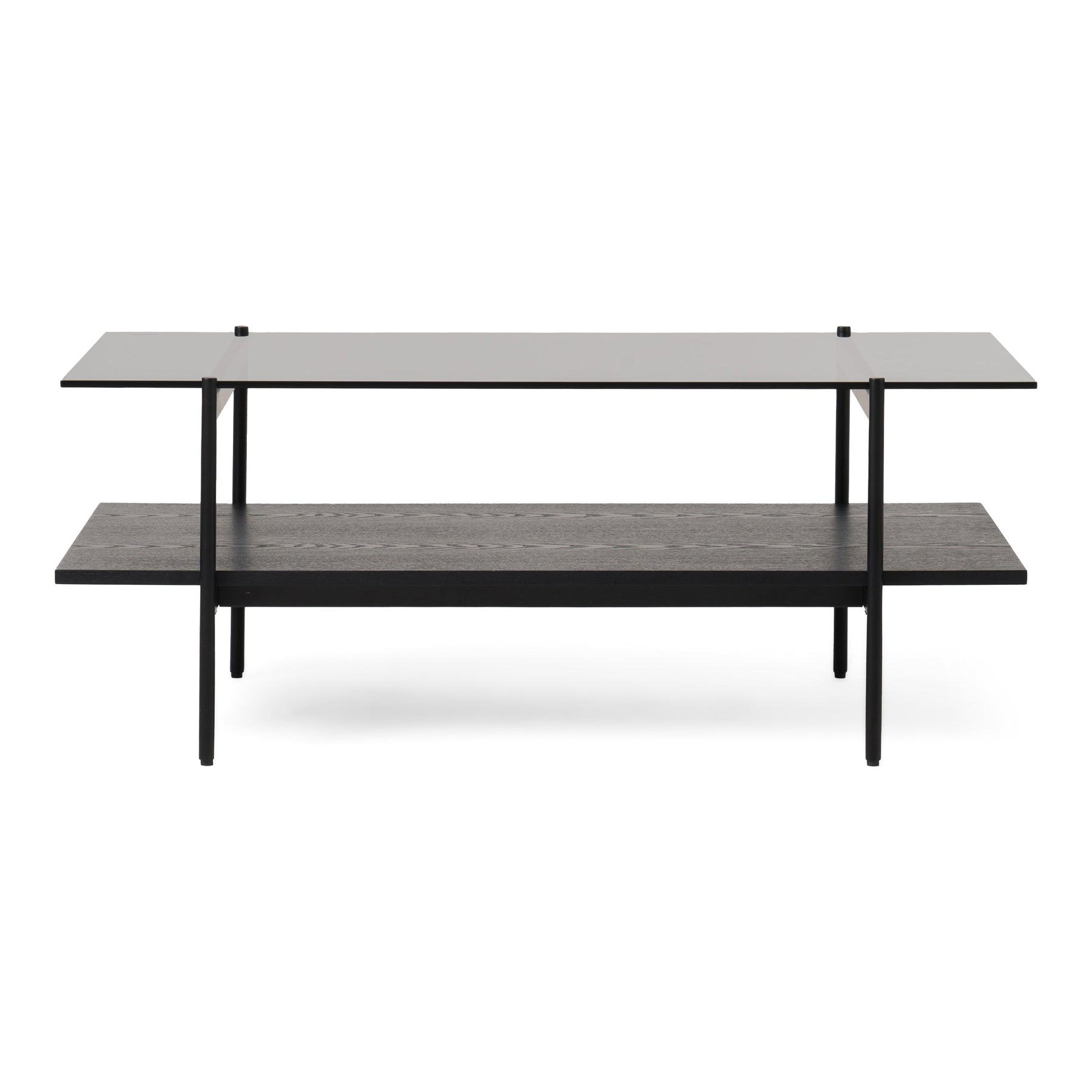 Conley - Mid-Century Modern Grey Glass + Black Ash Coffee Table