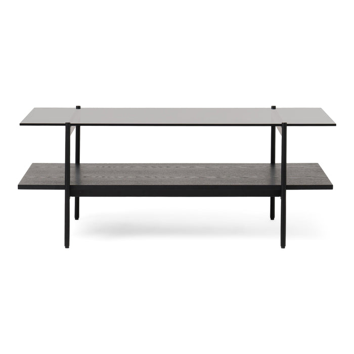 Conley - Mid-Century Modern Grey Glass + Black Ash Coffee Table