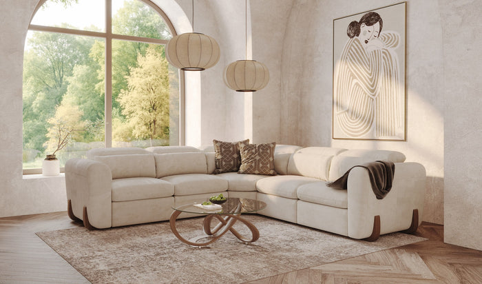 Conrad - Modern Beige Fabric Sectional Sofa With 3 Recliners