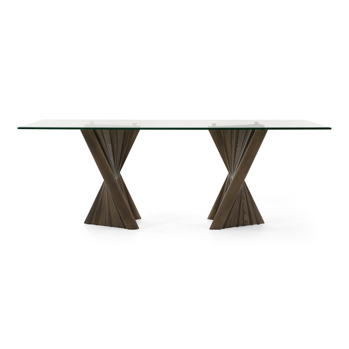 Corbin Mid-Century Grey Ash & Glass Dining Table