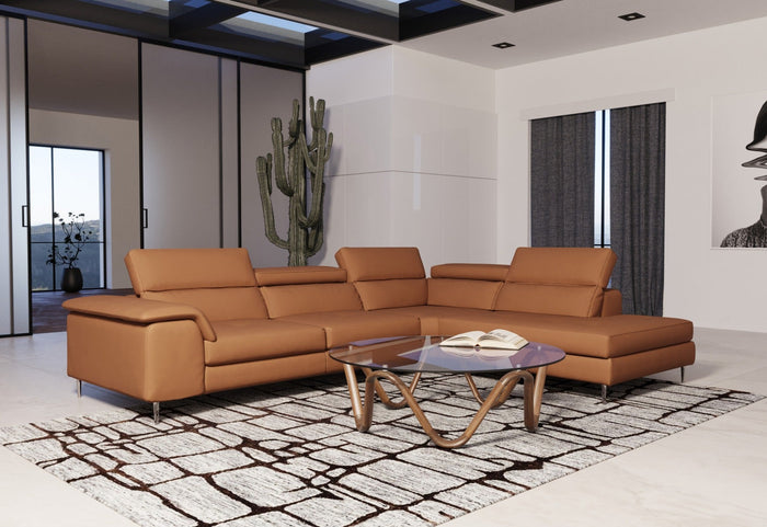 Viola - Italian Contemporary Cognac Leather Right Facing Sectional Sofa