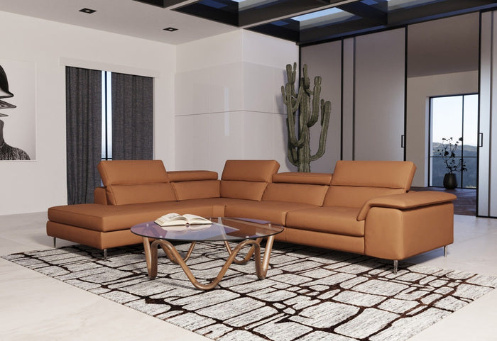 Viola - Italian Contemporary Cognac Leather Left Facing Sectional Sofa
