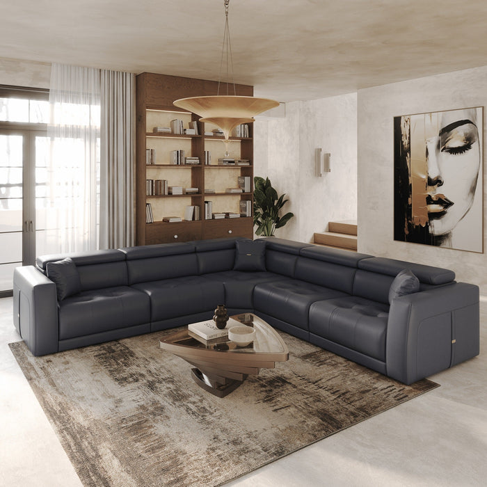 Dalton - Modern Italian Blue Leather Sectional Sofa + Recliners