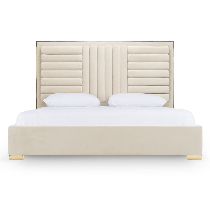 Daystar - Modern Beige Velvet & Gold Bed